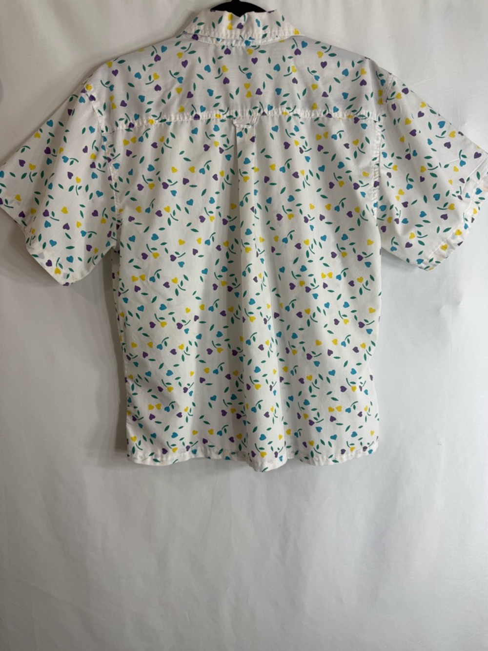 Headliners Vintage Short Sleeve Button Down Shirt White Heart Print, Size M - Picture 6 of 6